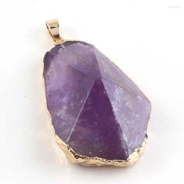 Pendentif Colliers Lumière Jaune Or Couleur Forme Irrégulière Section Naturel Violet Améthystes Rose Quartzs Rock Cristal Bijoux De Mode