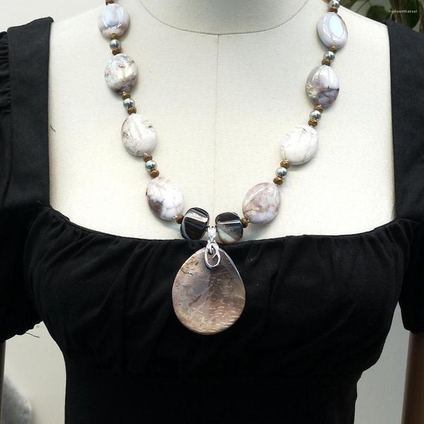 Pendentif Colliers Lii Ji Gris Marron Couleur Femmes Collier 68 cm Agate Shell Perle Hématite Bois Jaspe Stock Vente Bijoux