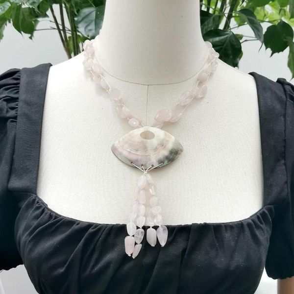 Pendentif Colliers Lii Ji Rose Couleur Collier 50cm Rose Quartzs Shell Femmes Stock Vente Bijoux Cadeau