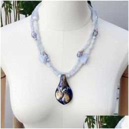 Pendentif Colliers Lii Ji Véritable Pierre Bleu Collier Dentelle Agates 2Rows 58Cm Glaçure Colorée Femmes Stocksale Drop Delivery Bijoux Pendentif Dhczr