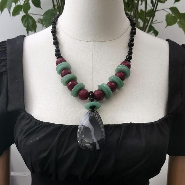 Collares pendientes Lii Ji Piedra Real Verde Rosa Collar Negro 60 cm Aventurina Ágatas Mujeres Joyería Stock Venta