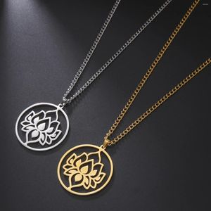 Pendentif Colliers Likgreat Lotus Flower Yoga Collier en acier inoxydable Femmes Bijoux Bouddhisme Illumination Yogi Charme Amulette spirituelle