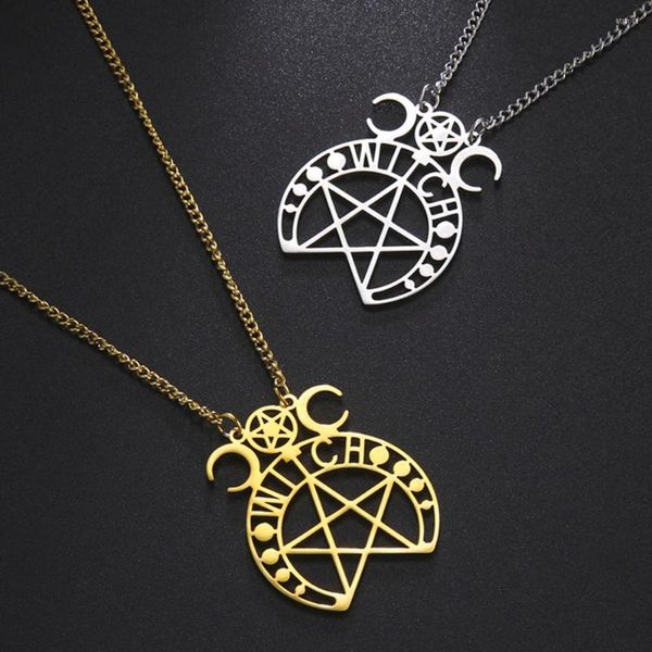 Collares colgantes likgreat wicca pentagram collar bruja pentacle triple luna diosa amuleta pagana joyería de acero inoxidable regalo