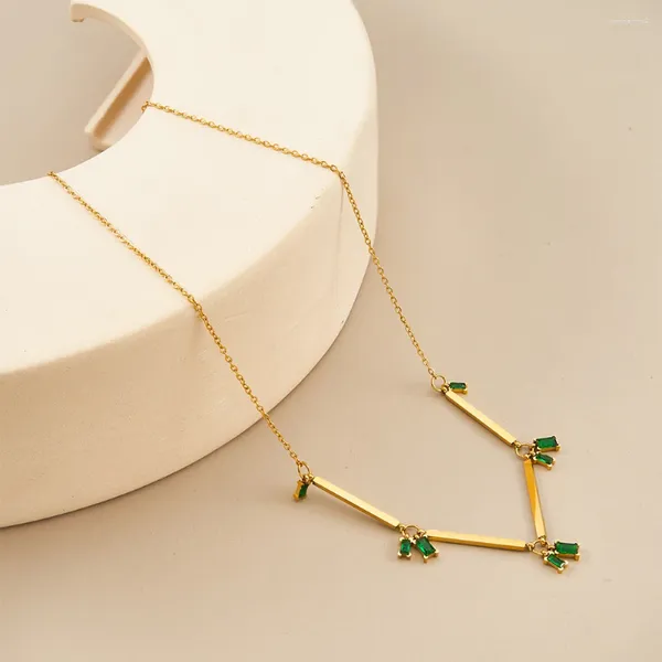 Pendentif Colliers LILIFLOR 18K plaqué or en acier inoxydable bijoux rectangulaire vert Zircon charmes pendentifs à la mode pour les femmes collier de fête