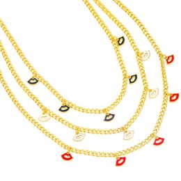 Pendentif colliers lèvre forme émail collier pour femmes couleur or Cuba chaîne 2023 tendance Punk Hip Hop fête bijoux cadeaux