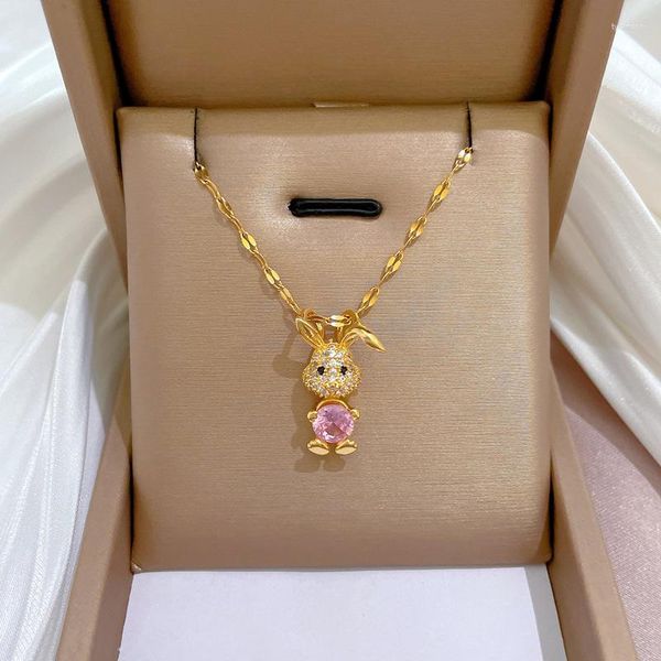 Pendentif Colliers LISM 316L En Acier Inoxydable Rose Collier Pour Femmes Mode Filles Clavicule Chaîne Bijoux Cadeaux