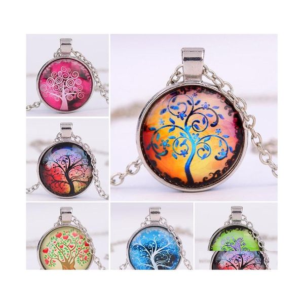 Collares pendientes Living Tree Of Life Beautifly Alloy Vintage Glass Cabochon Bronce Collar de cadena Accessary Niza Mujeres Hombres Joyería Dharl