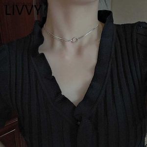 Hanger kettingen livvy zilver dubbel gelaagde cirkelvormige ketting dames mode creatieve geometrie ketting sieraden240408pjcj