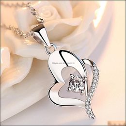 Collares colgantes Lnrrabc Cristal de moda Forma de amistad Pequeño Amor Corazón Cadena larga Collar de declaración Piedra Sier para Dhseller2010 Dhqk7