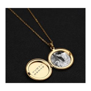 Pendentif Colliers Collier Médaillon Pour Femmes Cercle Coin En Acier Inoxydable En Or Sier Lady Charme À L'intérieur P O Peut Ouvrir Bijoux Drop Del Otpt4