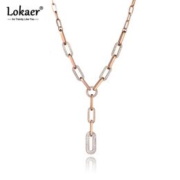 Collares colgantes Lokaer Hiphop/Rock Collar con colgante de cristal de arcilla geométrica de acero inoxidable para mujer, collar de eslabones de cadena de moda N19163 231204