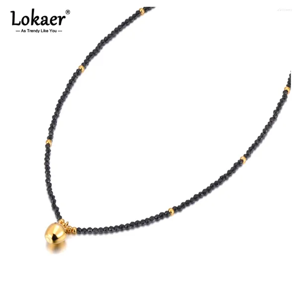 Collares colgantes Lokaer Acero inoxidable Cristal negro Chic Collar de manzana para mujeres Encanto Coreano Moda Oro Exquisita joyería N23081