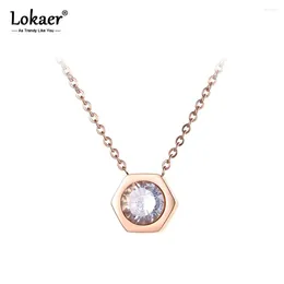 Pendentif Colliers Lokaer Style Hexagone Géométrie En Acier Inoxydable Bijoux En Cristal Collares Para Mujer N19041