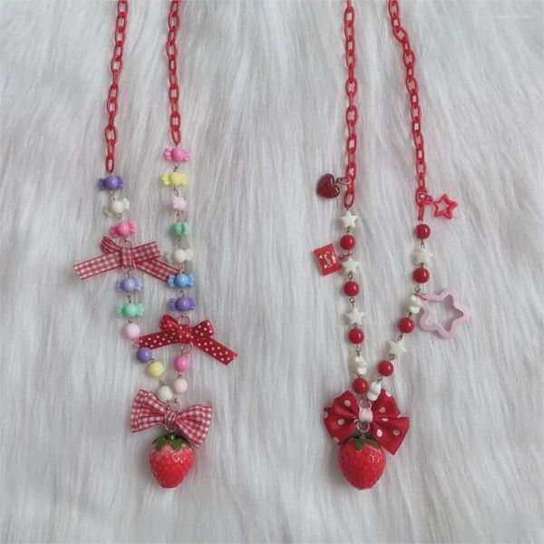 Collares colgantes lolita hecho a mano collar dulce ap recoger fresa lindo accesorios de niña