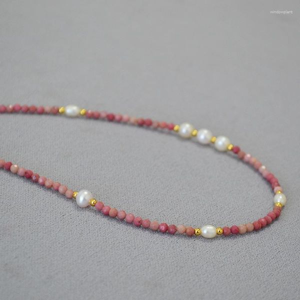 Collares colgantes LONDANY Collar Francés Suave Dulce Pálido Rosa Rosa Real Piedra Con Cuentas Agua Dulce Arroz Perla Temperamento Apilado Delgado