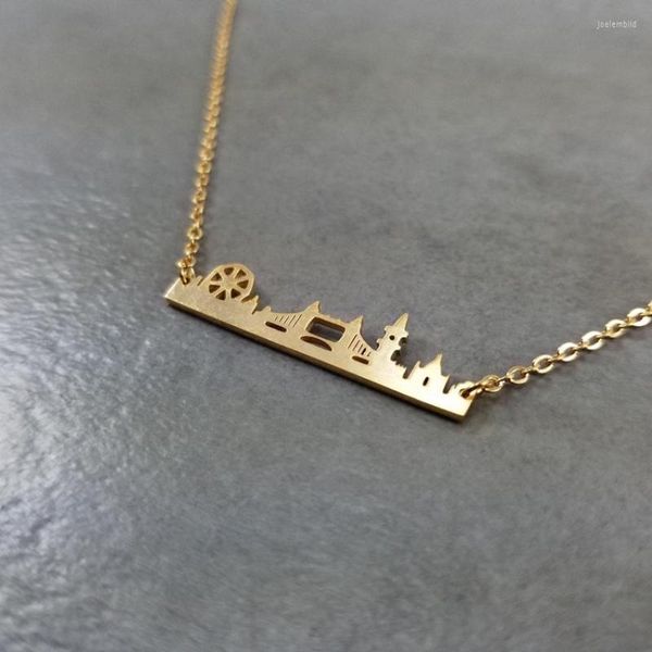 Pendentif Colliers London Bridge Collier Big Ben Eye Cityscape Skyline Femmes Paysage Voyage Bijoux En Acier Inoxydable