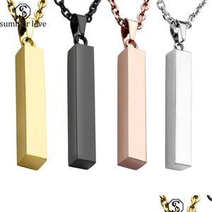 Pendentif Colliers Long Bar Blanc En Acier Inoxydable Carré Gravure Sautoirs Collier Pour Hommes Femmes Bijoux Été Cadeau Drop Delivery Pe Dh5Cx