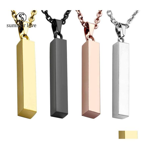 Pendentif Colliers Long Bar Blanc En Acier Inoxydable Carré Gravure Sautoirs Collier Pour Hommes Femmes Bijoux Cadeau D'été Drop Delivery Pe Dh98L