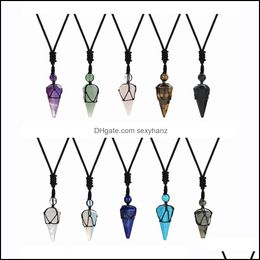 Pendentif Colliers Longue Chaîne Hexagonal Point Pendentifs Guérison Quartz Cristal Radiesthésie Pendums Reiki Chakra Yoga Colliers Dhseller2010 Dhzv3