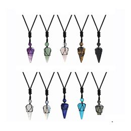 Collares pendientes Cadena larga Hexagonal Puntiagudo Reiki Chakra Colgantes Curación Cristal de cuarzo Radiestesia Pendums Collares Cordón Ajustable Dhx3N