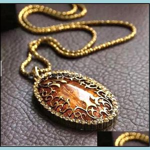 Pendentif Colliers Longue Chaîne Collier Vintage Bijoux Ambre Creux Chandail Drop Delivery Pendentifs Dhwgk