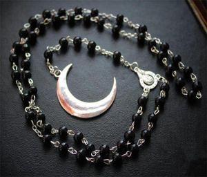 Colliers pendants Long Gothic Crescent Moon Pentagram Colliers de chariot de chape