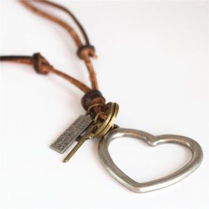 Pendentif Colliers Long Main Casual Vintage Marron En Cuir Véritable Corde Chaîne Cerceaux Croix Coeur Collier Femmes Hommes Femme Homme Bijoux