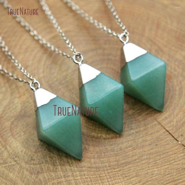 Pendentif Colliers Long Argent Couleur Lien Chaînes Collier Unique Bail Aventurine Jades Nature Bijoux en 18 pouces NM10621