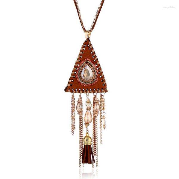 Colliers pendentif longue chaîne de chandail pour femmes incrusté de pierres précieuses gland collier fait main accessoires de vêtements personnalisés