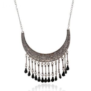 Collares colgantes LosoDo Retro Corte Estilo Patrón Negro Cristal Gota de agua Borla Collar Clavícula Cadena Accesorios de ropa Colgante PPe