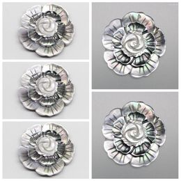 Pendentif Colliers Lots 5pcs Beauté 45mm 3 couches Shell Fleur Top Trou Gris Noir Nacre Fabrication de Bijoux