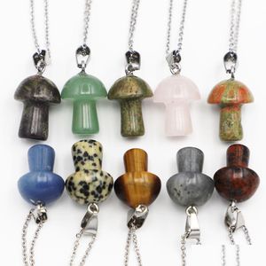 Hanger Kettingen Veel Kleuren Carving Paddestoel Vorm Reiki Healing Crystal Tijgeroog Rozenkwarts Opaal Aventurines Ketting Voor Vrouwen Dhxjp