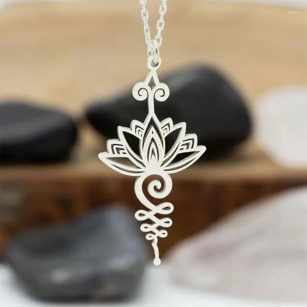 Collares pendientes Collar de flor de loto Hippie Mujeres Unalome Charms Hollow Yoga Jewelry