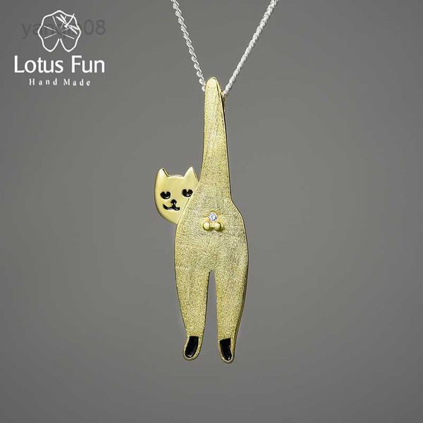 Collares pendientes Lotus Fun 18K Gold Long Naughty Fashion Cute Cat Pendant 925 Cadenas y collares de plata esterlina para mujeres Joyería original HKD230712