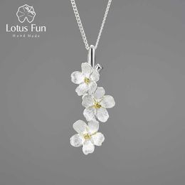 Collares colgantes Lotus Fun Real 925 Sterling Silver Long Long Elegant-yo-No-Nof Flower Cadenas de joyería de moda y collar para mujeres Regalo G230202