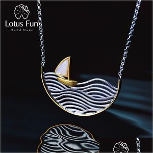 Colliers pendants Lotus Fun Real 925 Sterling Sier Handmade Designer Fine Jewelry Creative Gold Sailboat Collier Fomen Acessori Dhiey