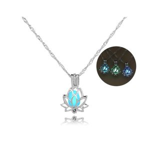 Pendentif Colliers Lotus Boîte Ouverte Nuit Lumineux Pendentif Collier Longue Chaîne Collier Ras Du Cou Femmes Déclaration Bijoux Drop Livraison Cou Dh1Oy