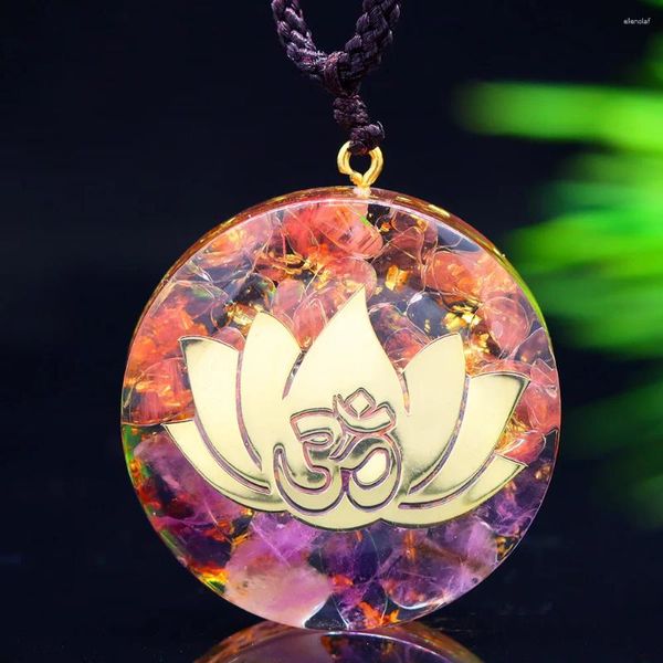 Colliers pendants Lotus Orgone Collier Générateur d'énergie Heury Reiki Amethyst rouge Quartz Naturel Stone Chakra Gift Resin Bijoux