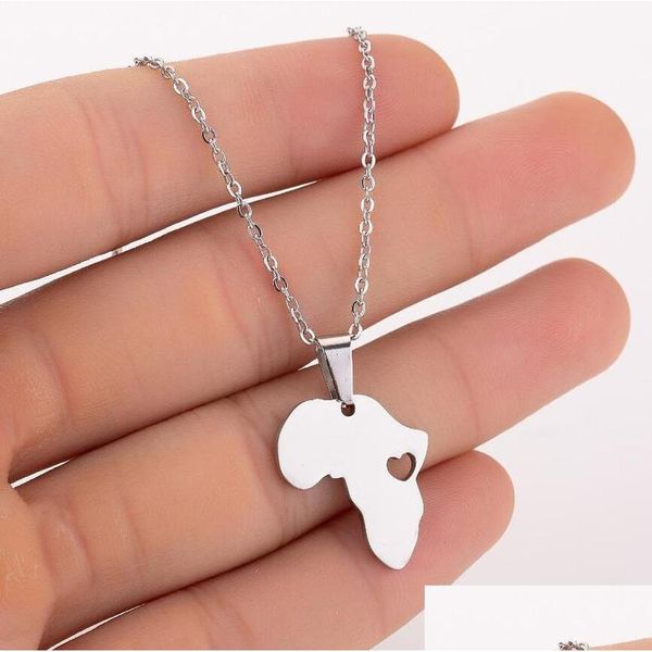 Pendentif Colliers Amour Afrique Carte Pendentif Collier Coeur Creux Avec Chaîne En Or Sier Pour Femmes Hommes Bijoux De Mode Will Et Bijoux Ne Dhcjn