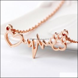 Pendentif Colliers Amour Ours Patte Chien Empreinte Ecg Coeur Battre Collier Femmes Bling Clavicule Chaîne Bijoux Cadeau Drop Delivery 2021 Cou Dhuna