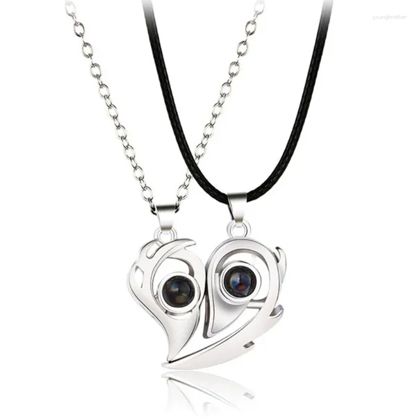 Pendentif Colliers Amour Couple Collier Une paire Clavicule Chaîne Projection Pierre Hommes Femmes Jetons Tanabata Cadeau de la Saint-Valentin