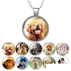 Collares pendientes Love Dog Pet Lovely Dogs Collar Redondo 25Mm Cabujón de Cristal Sier Plateado Joyería Mujeres Fiesta Regalo de Cumpleaños 50Cm Drop Dh5Hh