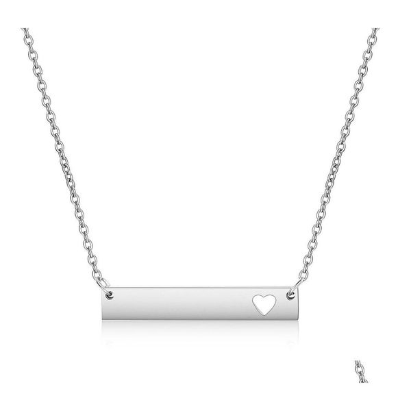 Collares colgantes Amor Collar de barra de corazón Moda de acero inoxidable en blanco sólido para el comprador Joya de grabado Diy Drop entrega OTPD8