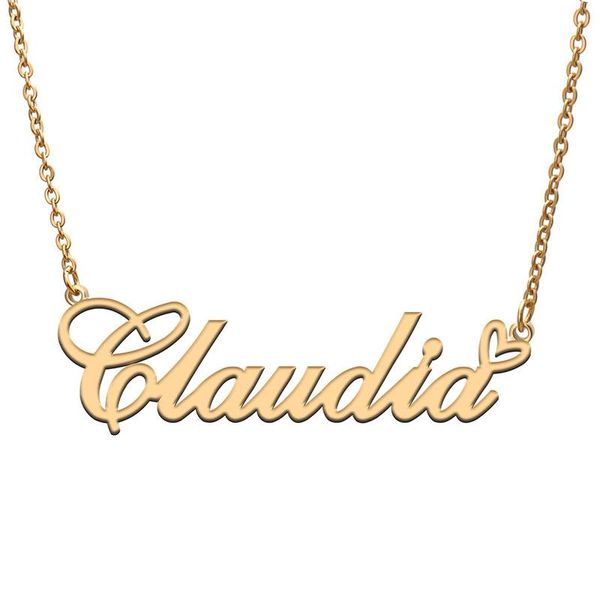 Collares pendientes Amor Corazón Claudia Nombre Collar para mujer Acero inoxidable Oro amp; Placa de identificación de plata Mujer Madre Niño Niñas GiftPe