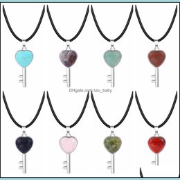 Hanger kettingen liefde hart sleutel edelsteen ketting 18inch zwart koord voor vrouwen mannen geboortesteen genezing chakra kristal kwarts sieraden d dhvyf