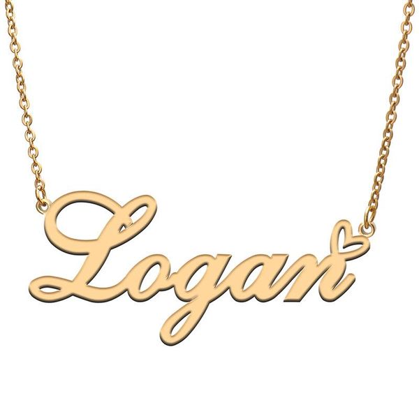 Collares pendientes amor corazón Logan nombre collar para mujer acero inoxidable oro plata placa Femme madre niño niñas regalo colgante