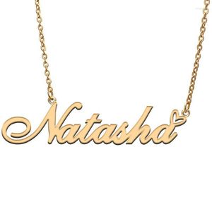 Pendentif Colliers Amour Coeur Natasha Nom Collier Pour Femmes En Acier Inoxydable Or Argent Plaque signalétique Femme Mère Enfant Filles GiftPendan