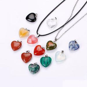 Pendentif Colliers Amour Coeur Cristal Naturel Rose Quartz Collier Coeurs De Pêche Forme Chakra Guérison Bijoux Pour Femmes Hommes Dr Dhgarden Dhloc