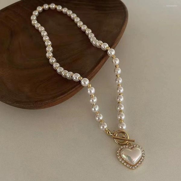 Colliers pendentifs Love Heart Pearl Collier Vintage Elegant Elegant Conded Clavicule Chain Date de mariage Bijoux pour les femmes