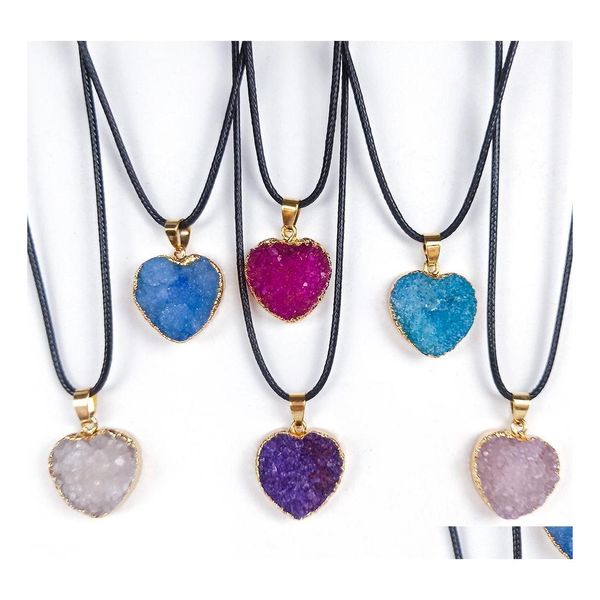 Pendentif Colliers Amour Coeur Reiki Guérison Résine Druzy Druse Collier Chakra Puissance Pierres Énergie Pierre Drop Livraison Bijoux Pendentifs Dhxg1